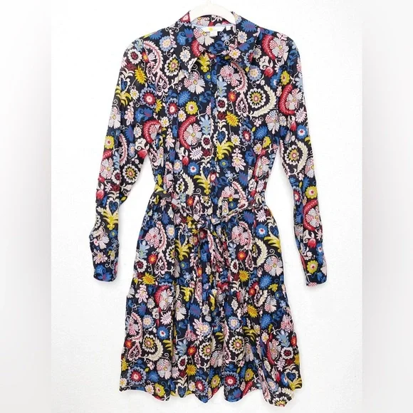 BODEN Flower Paisley Print Shirt Button Down Mini Dress Western Tie Belt Pockets - Picture 2 of 9